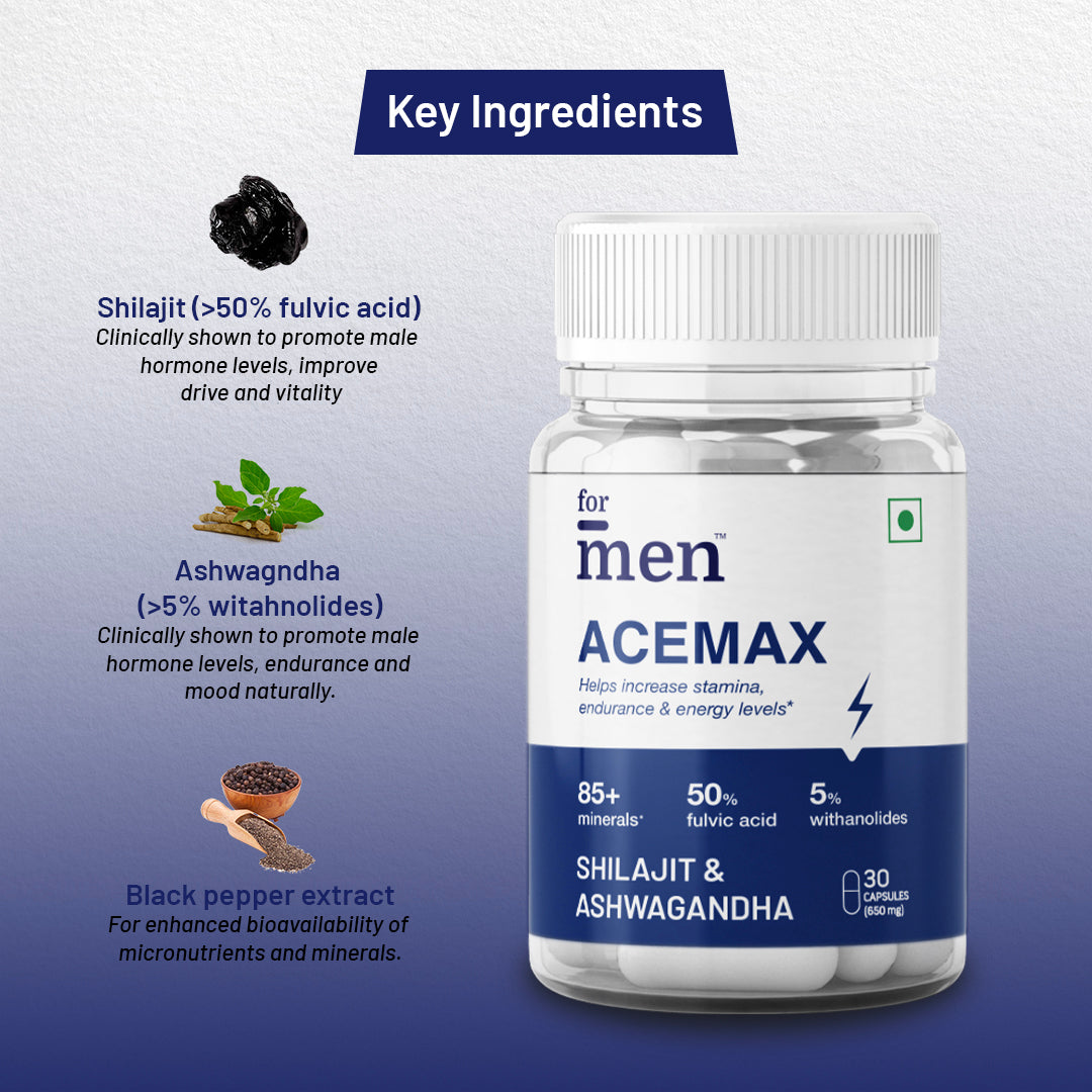 Key Ingredients of ForMen AceMax Shilajit & Ashwagandha Capsules