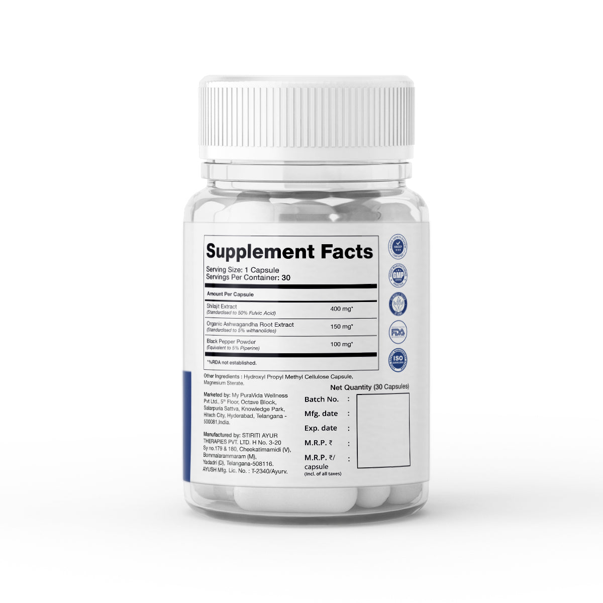 ForMen AceMax Shilajit & Ashwagandha Supplement Facts
