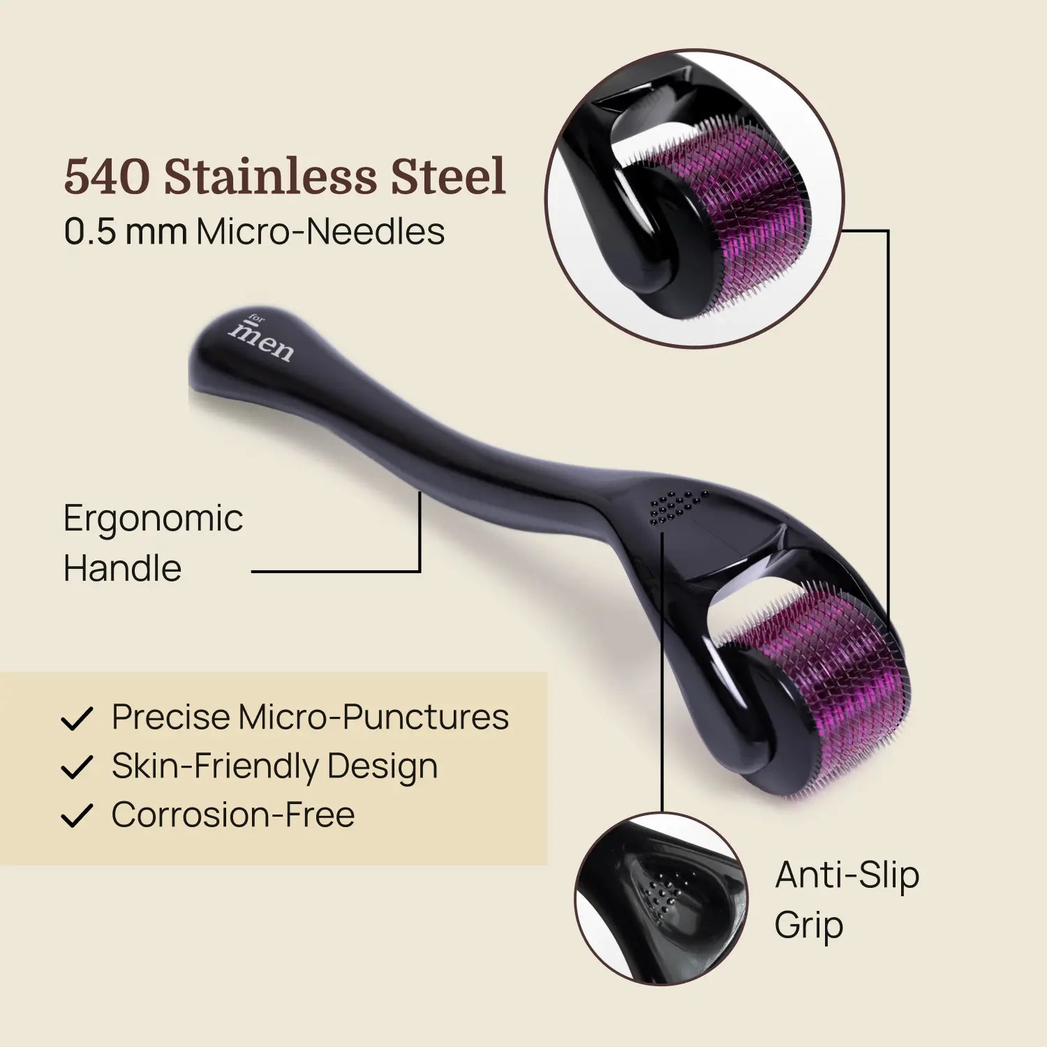 Derma Roller 0.5mm with Sanitizer | 540 Stainless Steel Microneedles