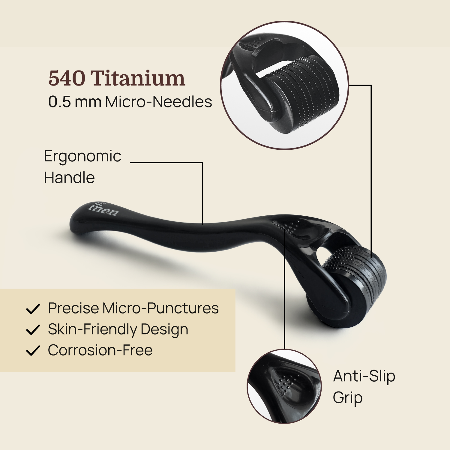 Derma Roller 1mm | 540 Titanium Microneedles